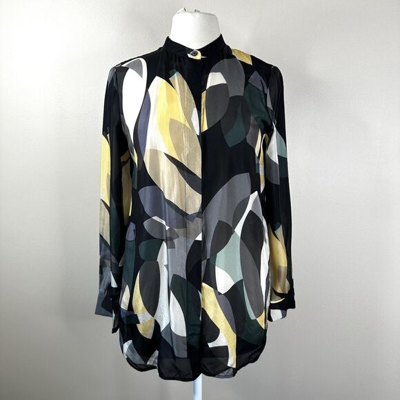 Lafayette 148 Blouse Womens Small Brayden Ornamental Mosaic Silk Button Front - Picture 2 of 13